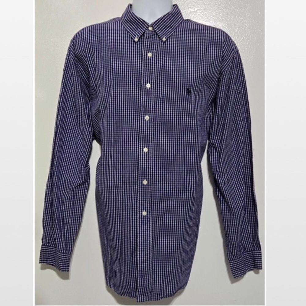 Ralph Lauren Yarmouth Shirt Mens Button Down Blue White Plaid